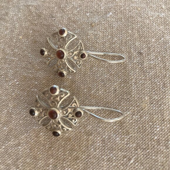 Sterling Silver & Garnet Earrings - Picture 4 of 12